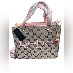 Bebe Talulla Small Satchel Blush Pink & Crossbody Strap & Bag Charm NWT NEW